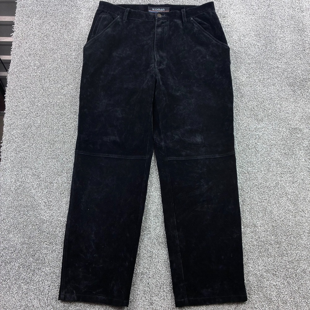 Vintage Y2K Koman Carpenter Pants Mens 36x34 Black Faux Suede Baggy Double Knee